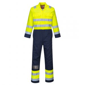 MEN'S BIZFLAME WORK HI-VIS CONTRAST FLAME RESISTANT COVERALL YELLOW/NAVY