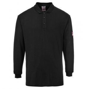 MEN'S MODAFLAME KNIT FLAME RESISTANT LONG SLEEVE POLO SHIRT BLACK