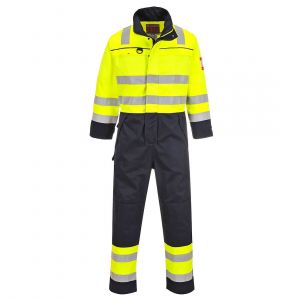 MEN'S BIZFLAME WORK HI-VIS MULTI-NORM CONTRAST FLAME RESISTANT COVERALL YELLOW/NAVY