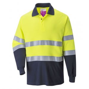 MEN'S MODAFLAME KNIT HI-VIS CONSTRAST FR LONG SLEEVE POLO SHIRT YELLOW/NAVY