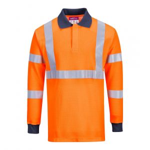 MEN'S MODAFLAME KNIT HVO FLAME RESISTANT LONG SLEEVE POLO SHIRT ORANGE