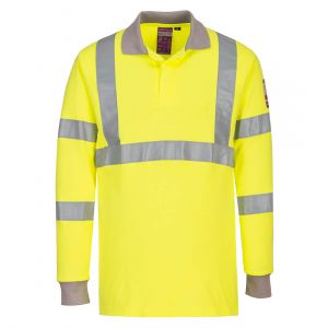 MEN'S MODAFLAME KNIT HI-VIS FLAME RESISTANT LONG SLEEVE POLO SHIRT YELLOW