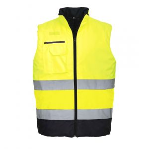 MEN'S HI-VIS CONTRAST BODYWARMER YELLOW/NAVY