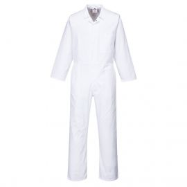FOOD INDUSTRY NO POCKET COVERALL WHITE - HARD WEARING / NON SHRINKING 