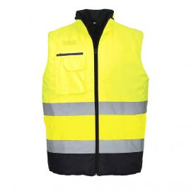 MEN'S HI-VIS CONTRAST BODYWARMER YELLOW/NAVY